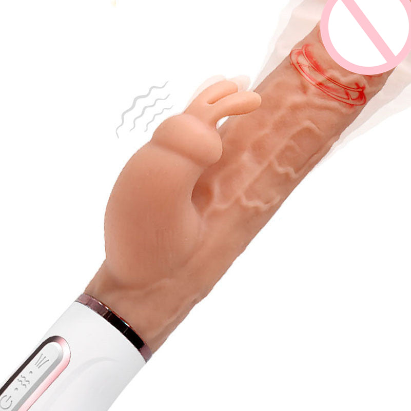 Rabbit Telescopic Heating Vibrator G-spot Clitoral Stimulator Silicone Dildo-EROSREALM