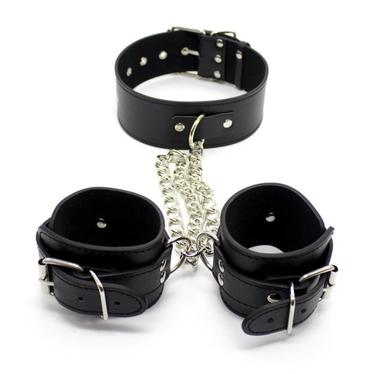 Leather Collar & Cuffs. Neck to Wrists Restraint Set-EROSREALM