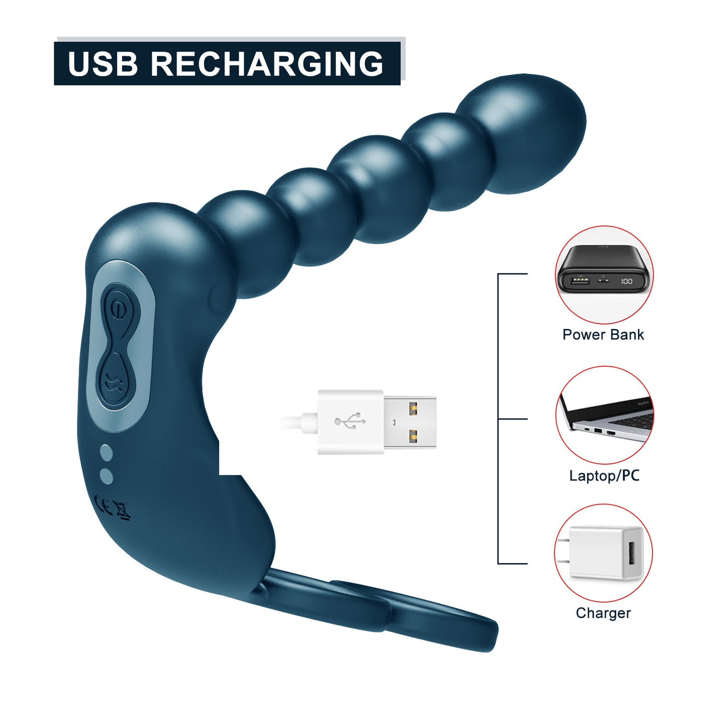 App Remote Control Vibrating Anal Beads With Dual Penis Rings-EROSREALM