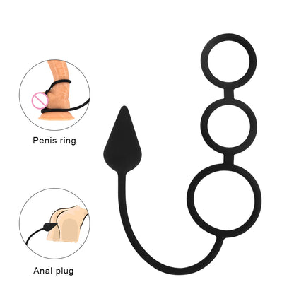 Anal Plug With Penis Rings Pull Beads Cock Rings Butt Plug Prostate Massager-EROSREALM