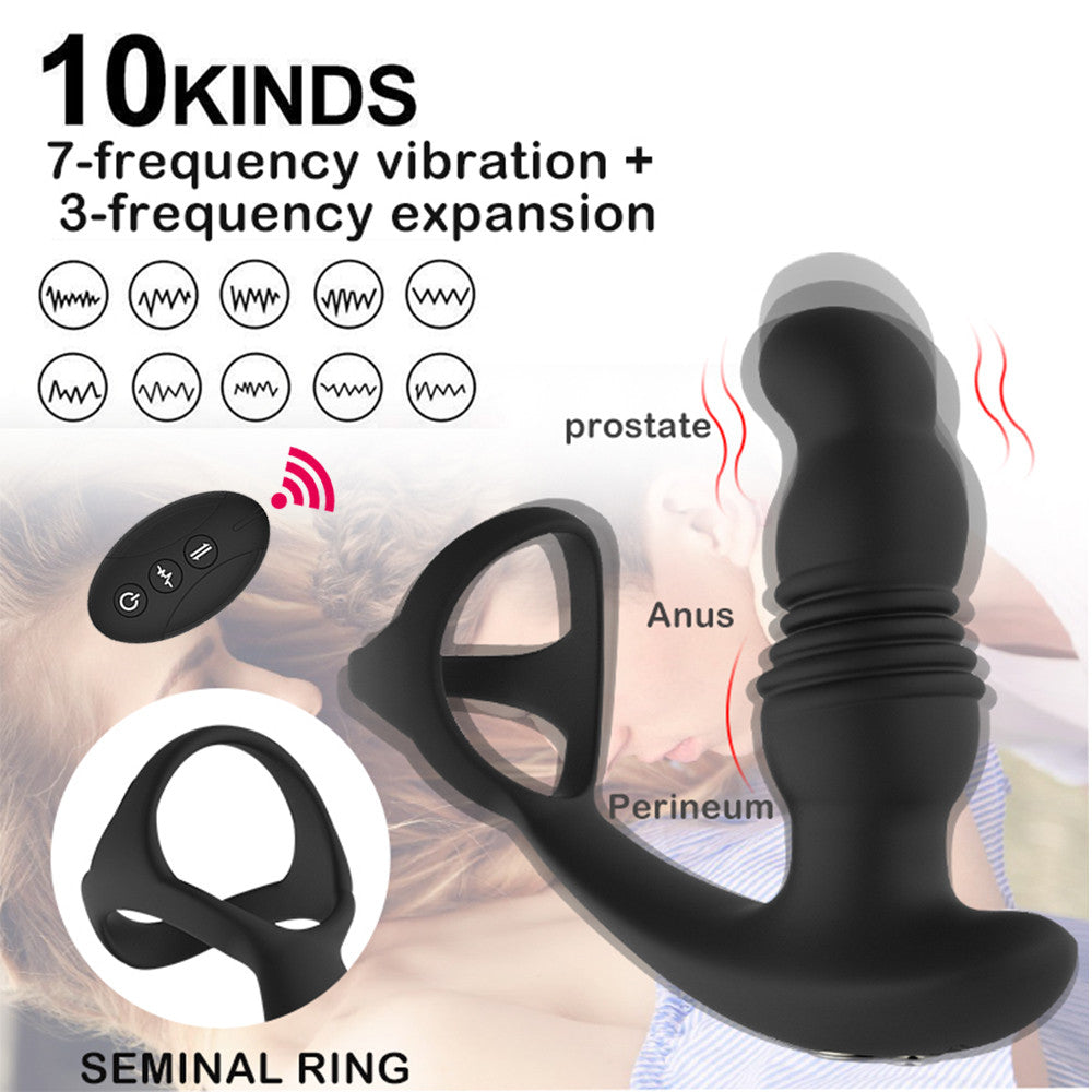 Wireless Remote Control Double Cock Ring Vibrating Anal Plug Massager-EROSREALM