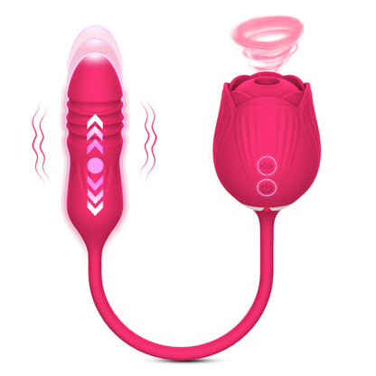 New 2-in-1 Rose Toy Sucking And Telescopic Vibrator-EROSREALM