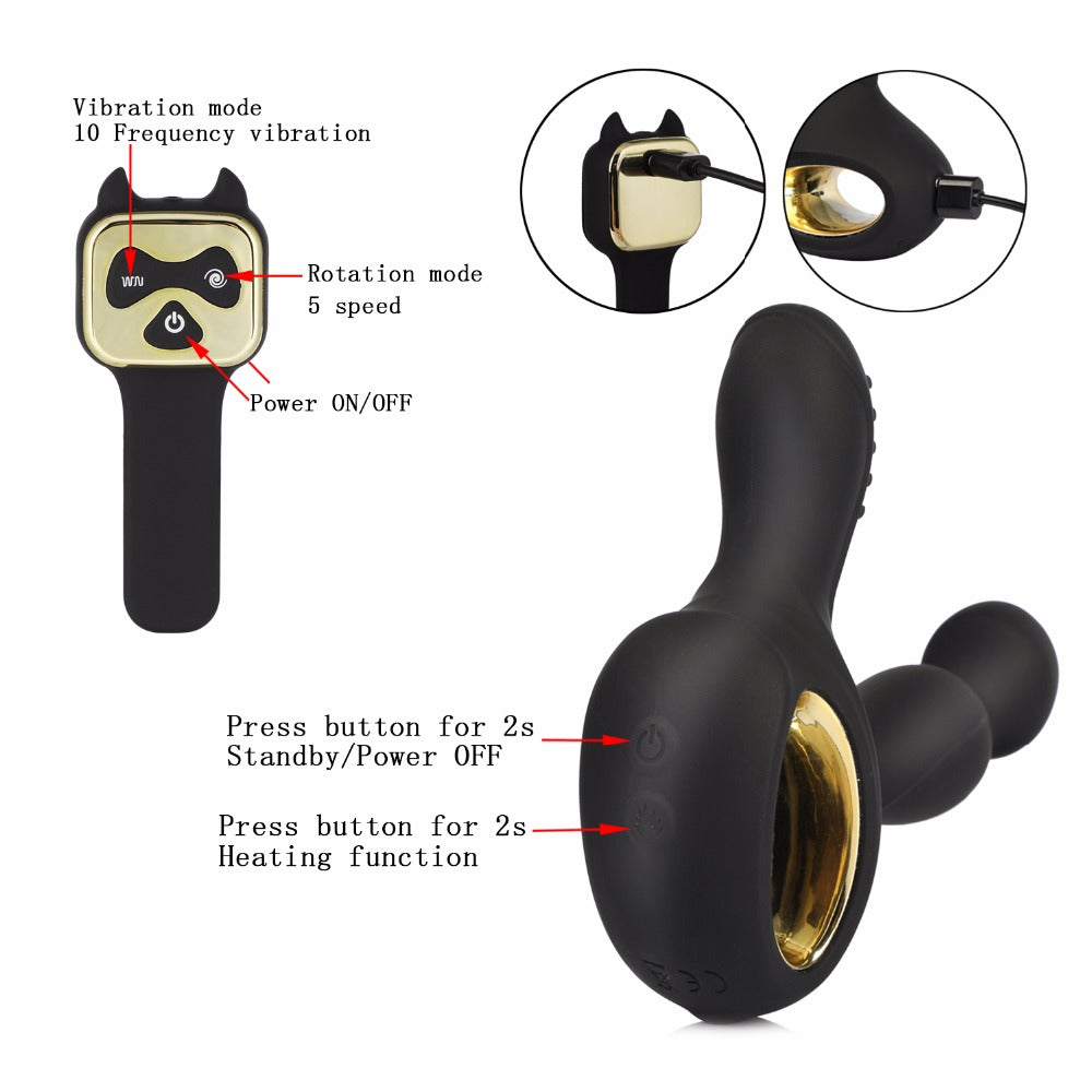 10 Speeds 360 Degree Rotating Heating Prostate Massager Anal Plug Vibrator With Remote Control-EROSREALM