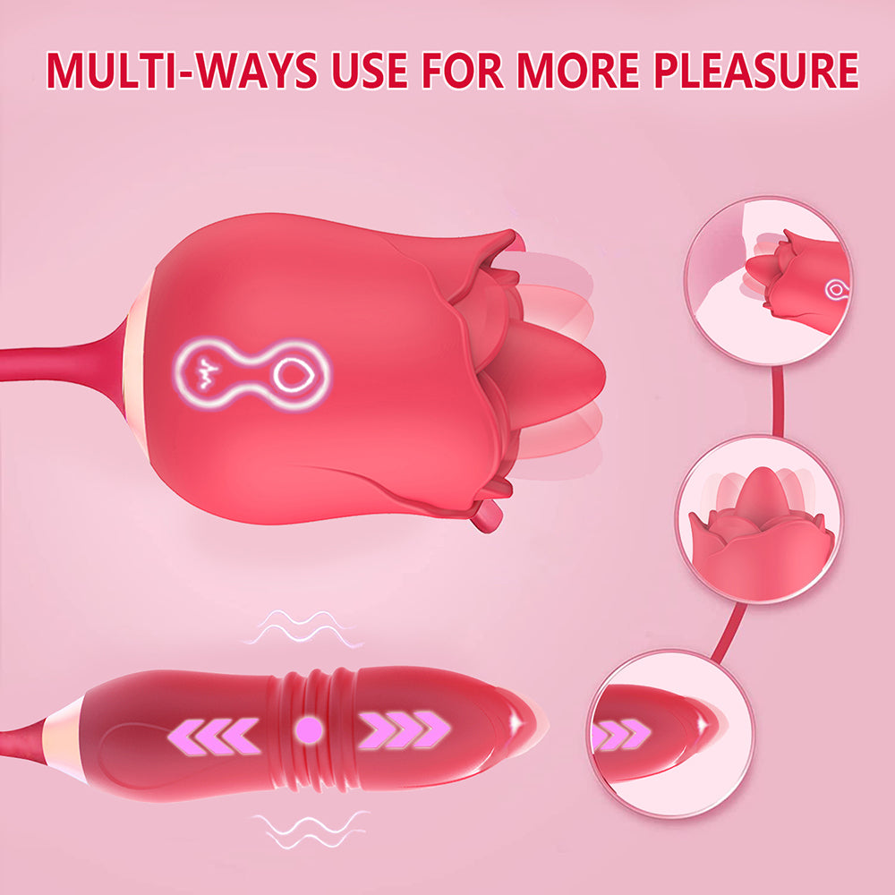 3 in 1 Tongue Licking Thrusting Vibrating Rose Pleaser-EROSREALM