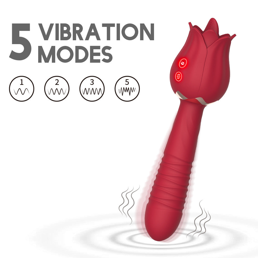 Rose Tongue Licking Thrusting Wand Vibrator-EROSREALM