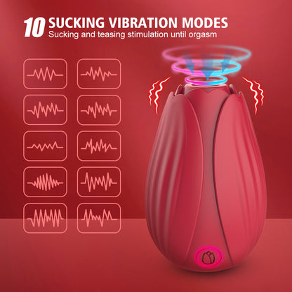 Rose Bud Sucking Vibrator 10 Vibrations Nipple Clitoris Stimulation-EROSREALM