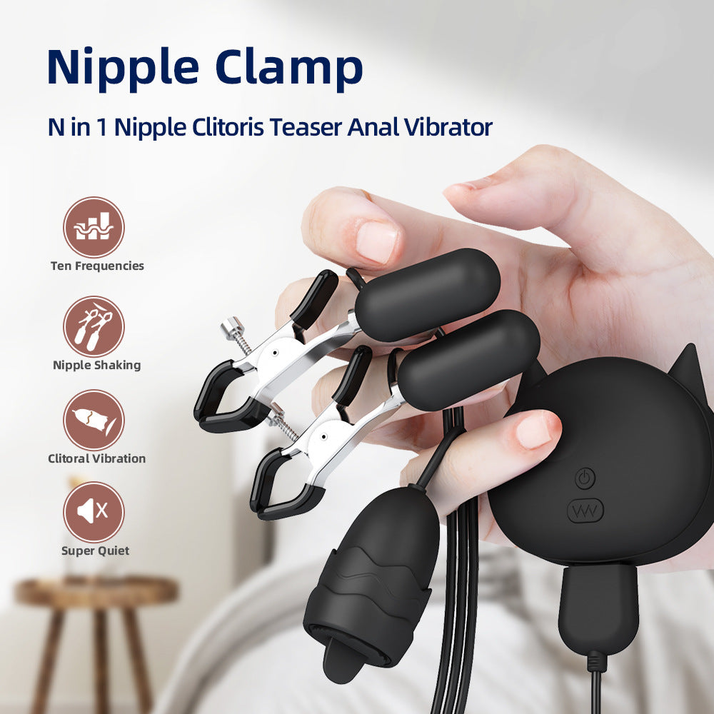 Clitoris Nipple Clamps Vibrating Egg Tongue Licking Anal Vibrator-EROSREALM