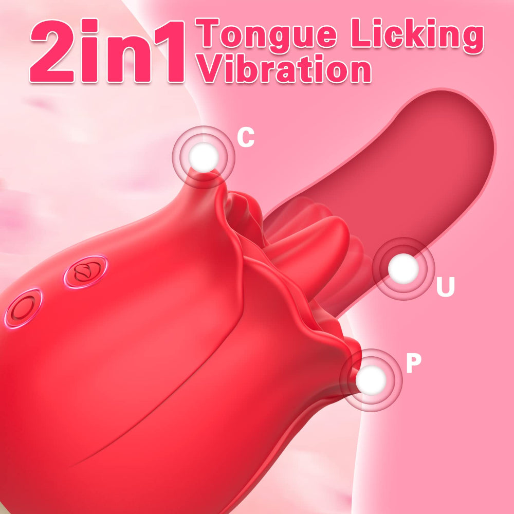 2 In 1 Rose Clitoris Vibrator Tongue Licking Thrusting Vibrator Nipple Stimulator-EROSREALM