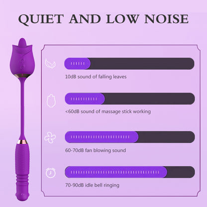 3-in-1 Rose Toy Telescopic Tongue-licking Pearls Rotating Vibrator-EROSREALM