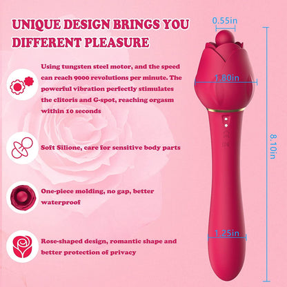 Handheld 2-in-1 Powerful Tongue-licking Rose Toy & G-spot Vibrator-EROSREALM