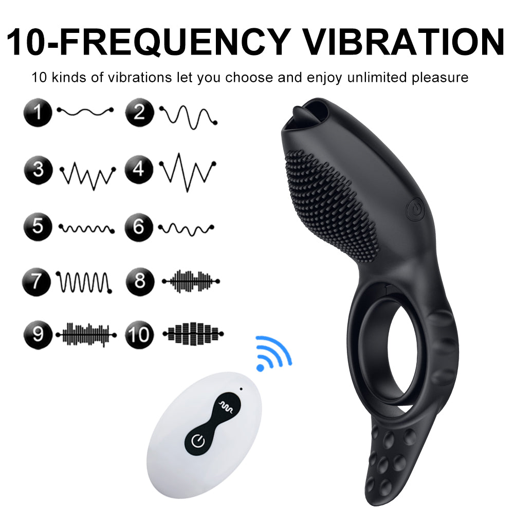 Remote Control Delay Ejaculation Vibrating Cock Ring with Licking Tongue-EROSREALM