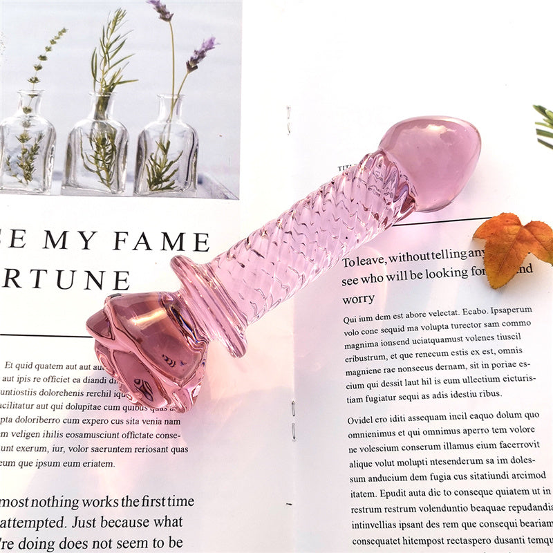 Pink Rose Glass Butt Plug & Dildo-EROSREALM