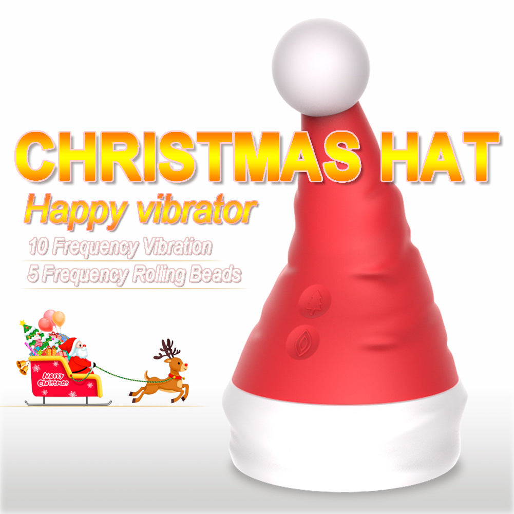 Christmas Hat Shaped Vibrator with Spinning Beads-EROSREALM