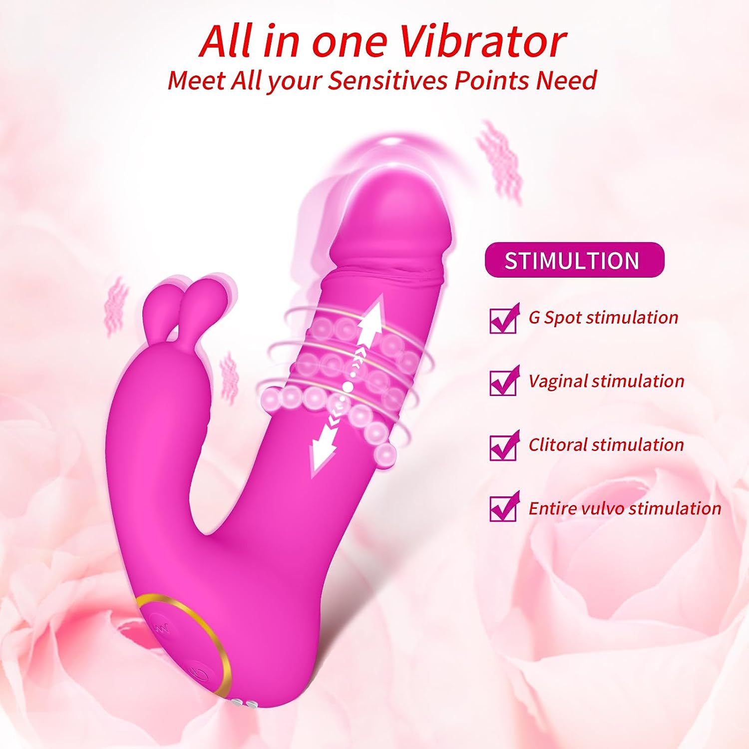 Honey Love 3-in-1 Vibrating Dildo With Thrusting Pearls-EROSREALM