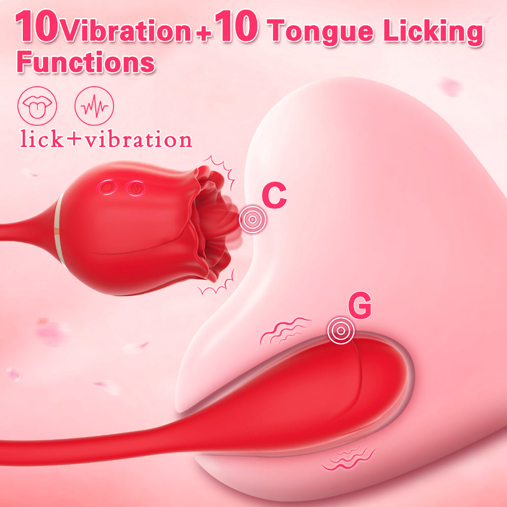 2 In 1 Rose Clitoris Vibrator Tongue Licking Thrusting Vibrator Nipple Stimulator-EROSREALM