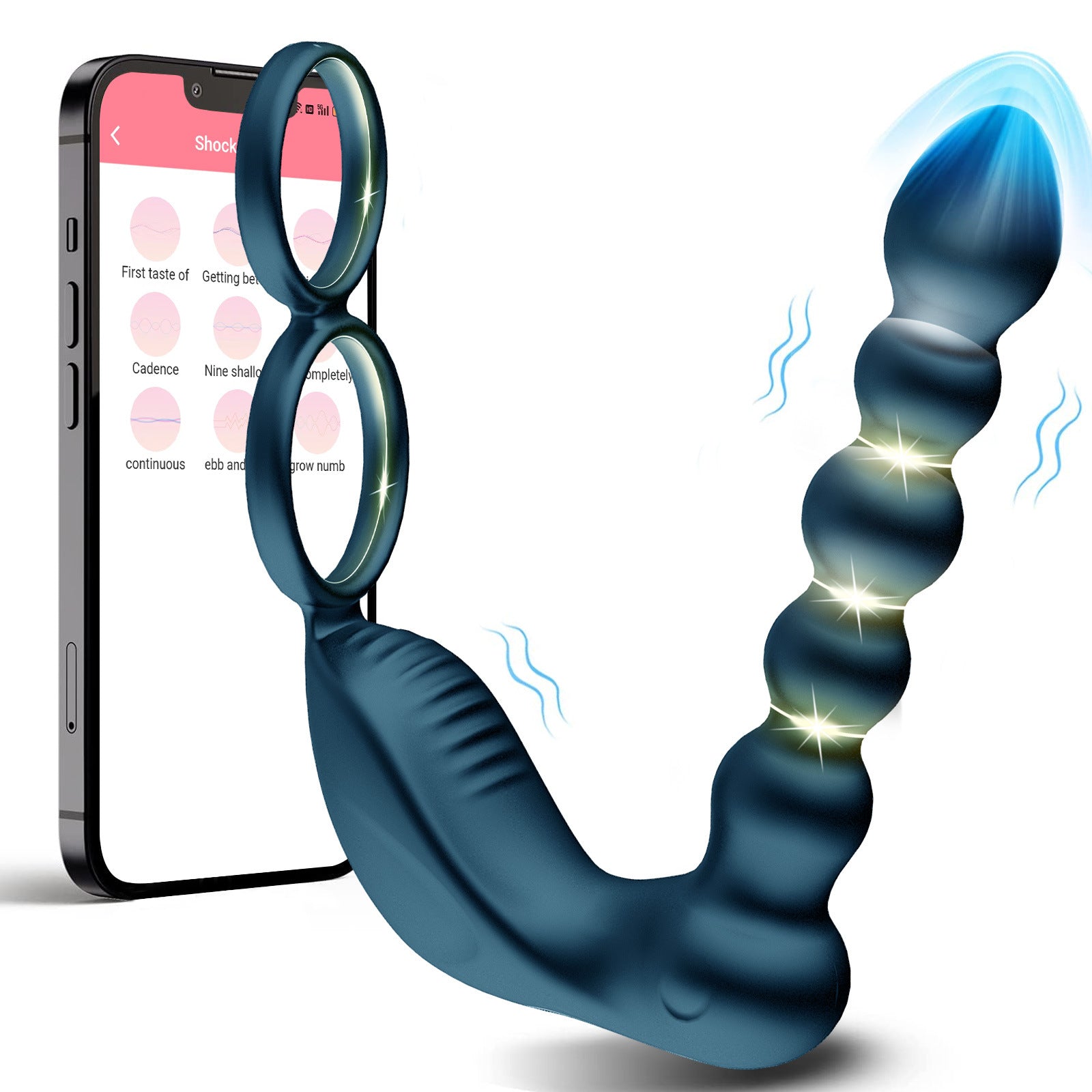 App Remote Control Vibrating Anal Beads With Dual Penis Rings-EROSREALM