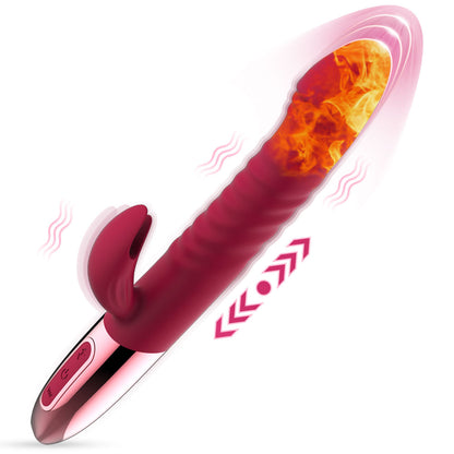 2-in-1 Double-motor Shock Warming Rabbit Vibrator-EROSREALM