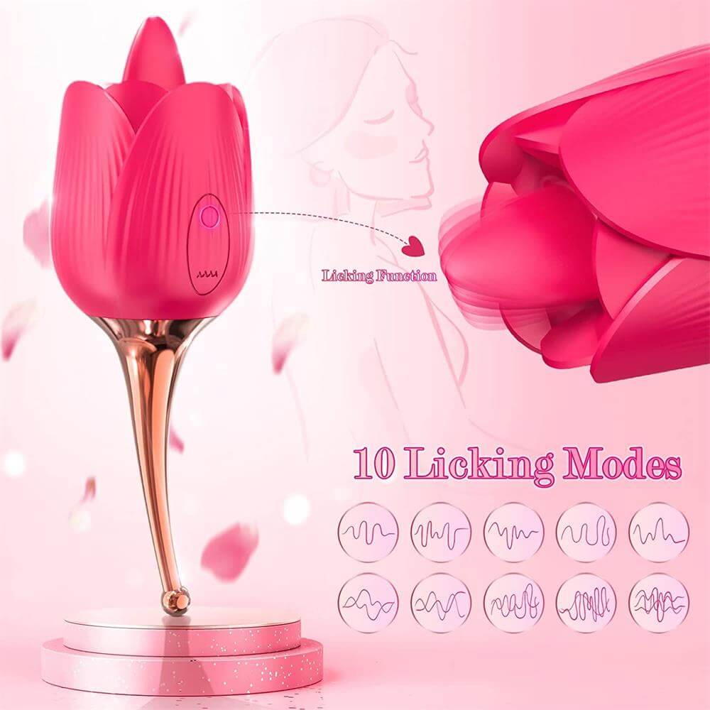 Rose Toy Tongue Licking Clit Vibrator with 2 Attachments-EROSREALM