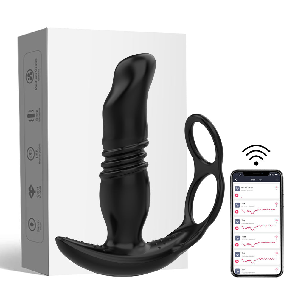 App Controls Telescopic Vibrating Anal Plug With Ring For Men's Prostate Massage-EROSREALM